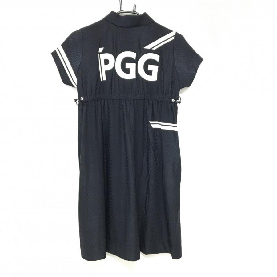 【超美品】PGGパーリーゲイツ 半袖ポロワンピース 黒×白 織生地 ドローコード レディース 0(S) ゴルフウェア 2024年モデル PEARLY GATES_1