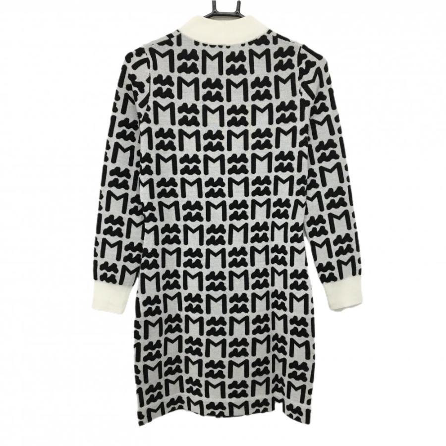 【超美品】ムータマリン ニットワンピース 白×黒 ロゴ総柄 ウール混 レディース 1(S) ゴルフウェア muta_1