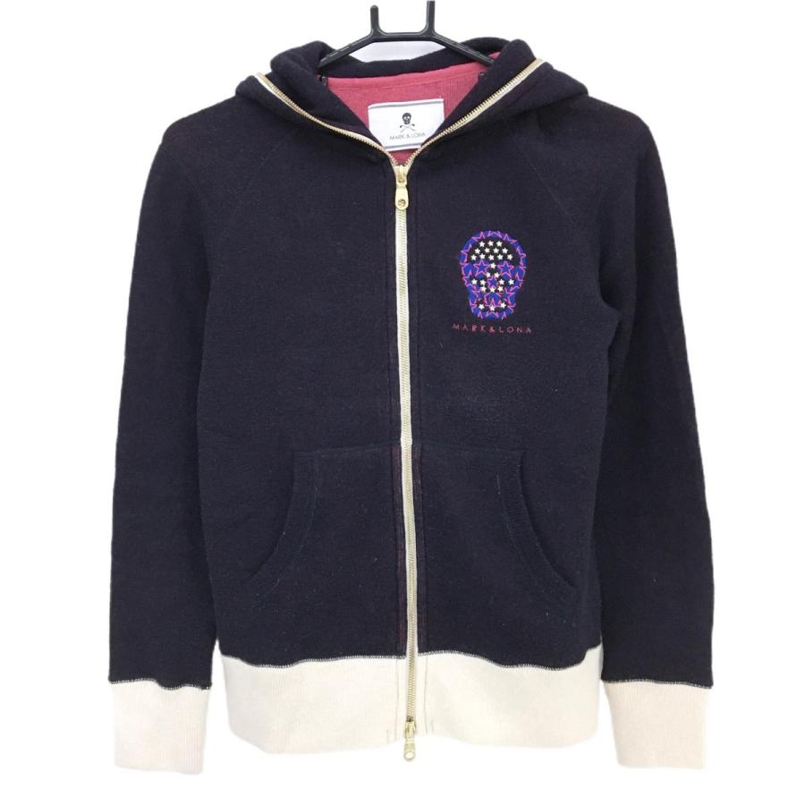 【極美品・希少】MARK&LONA マークアンドロナ スカルジップパーカー S MARK&LONA（マークアンドロナ） ニットジップパーカー ネイビー系×白