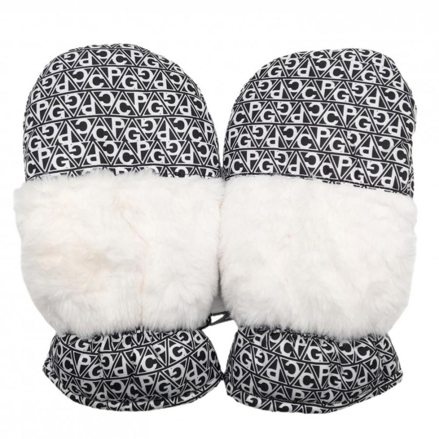 CPG GOLF 【新品】CPG 手袋 黒×白 ロゴ総柄 一部ボア ミトングローブ