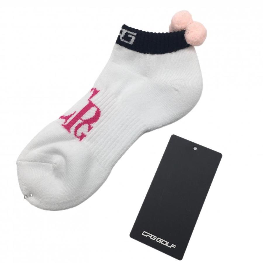 cpgゴルフ　アウター　靴下付き CPG GOLF 【未使用品】CPG アンクルソックス 白×ピンク ボンボン付き