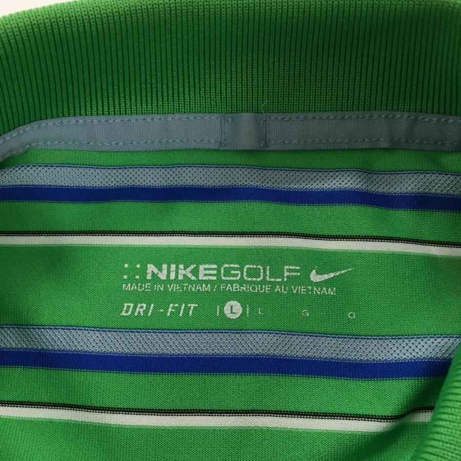 NIKE（ナイキ） ナイキゴルフ 長袖ポロシャツ ライトグリーン×ブルー