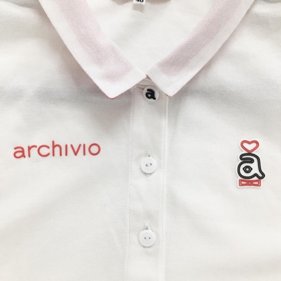 archivio（アルチビオ） ノースリーブポロシャツ 白×レッド系 フリル