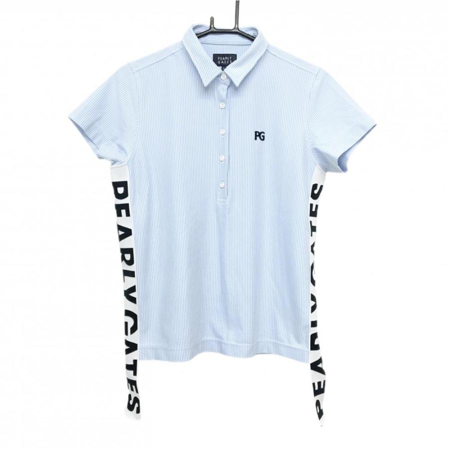 【超美品】パーリーゲイツ 半袖ポロシャツ ライトブルー×白 ストライプ織生地 レディース 1(M) ゴルフウェア PEARLY GATES PEARLY GATES（パーリーゲイツ） 【超美品】パーリーゲイツ 半袖