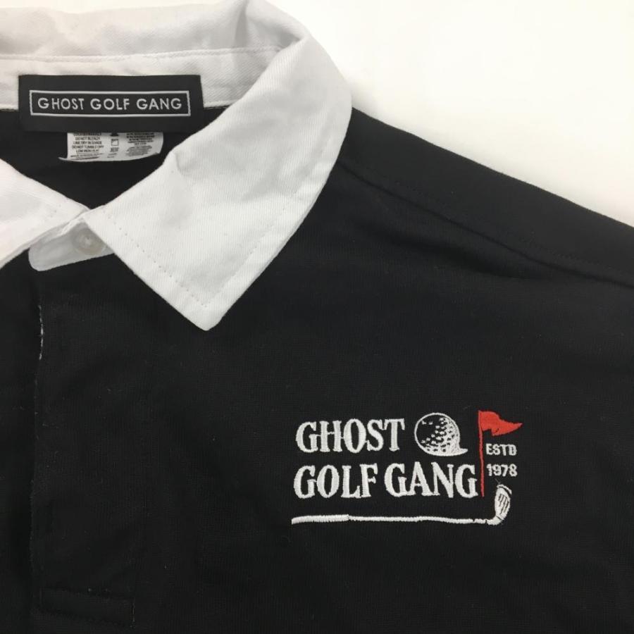 GHOST GOLF GANG ブラックポロシャツ L 美品】ゴーストゴルフギャング 長袖ポロシャツ 黒×白 コットン100