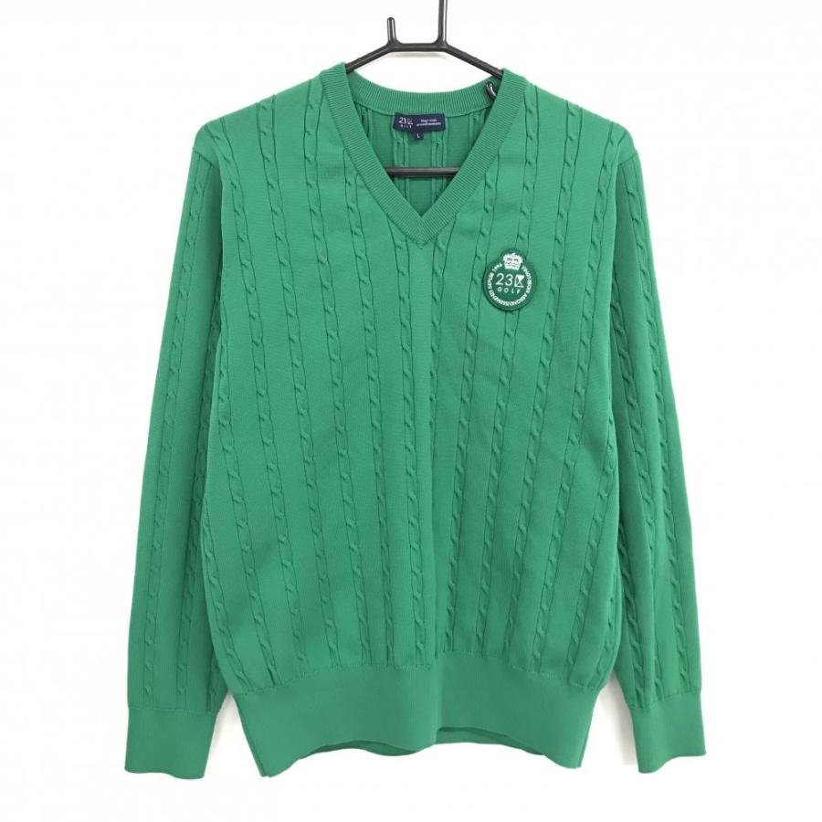 23区GOLF 【超美品】23区ゴルフ セーター グリーン ケーブル編み V