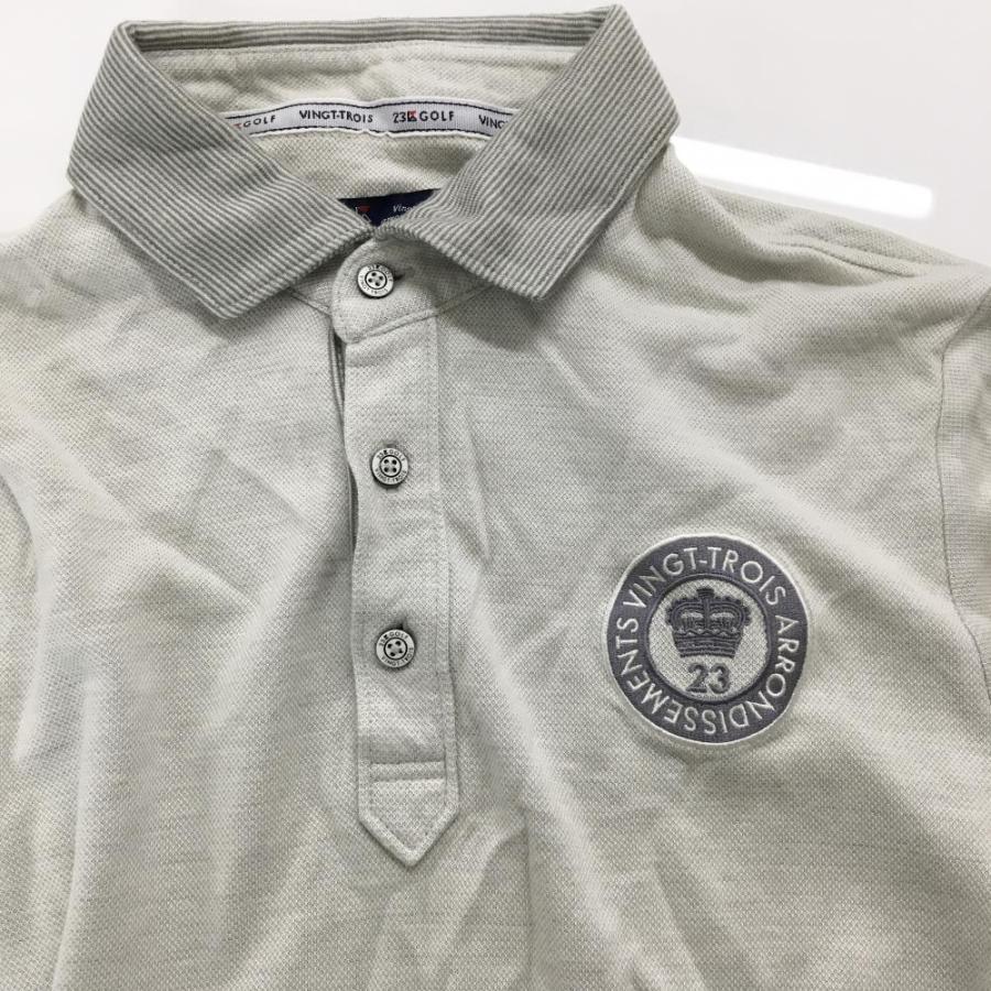 23区GOLF 【美品】23区ゴルフ 長袖ポロシャツ ライトグレー 襟ボーダー