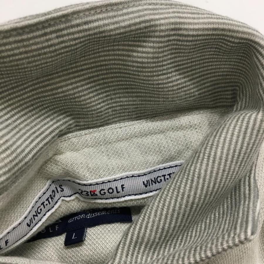 23区GOLF 【美品】23区ゴルフ 長袖ポロシャツ ライトグレー 襟ボーダー