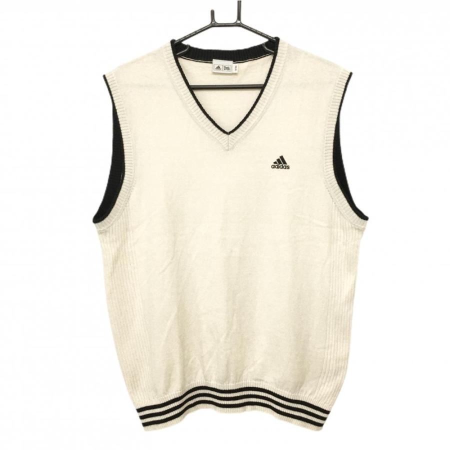 adidas（アディダス） ニットベスト 白×黒 ロゴ刺しゅう Vネック