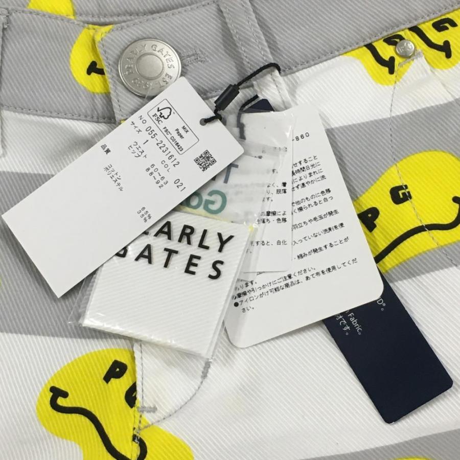 【新品】パーリーゲイツ パンツ グレー×白×イエロー ボーダー TOKENIKO ストレッチ レディース 1(M) ゴルフウェア PEARLY GATESの画像