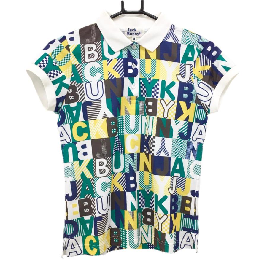Jack Bunny!!（ジャックバニー） 半袖ポロシャツ 白×グリーン 英字総柄