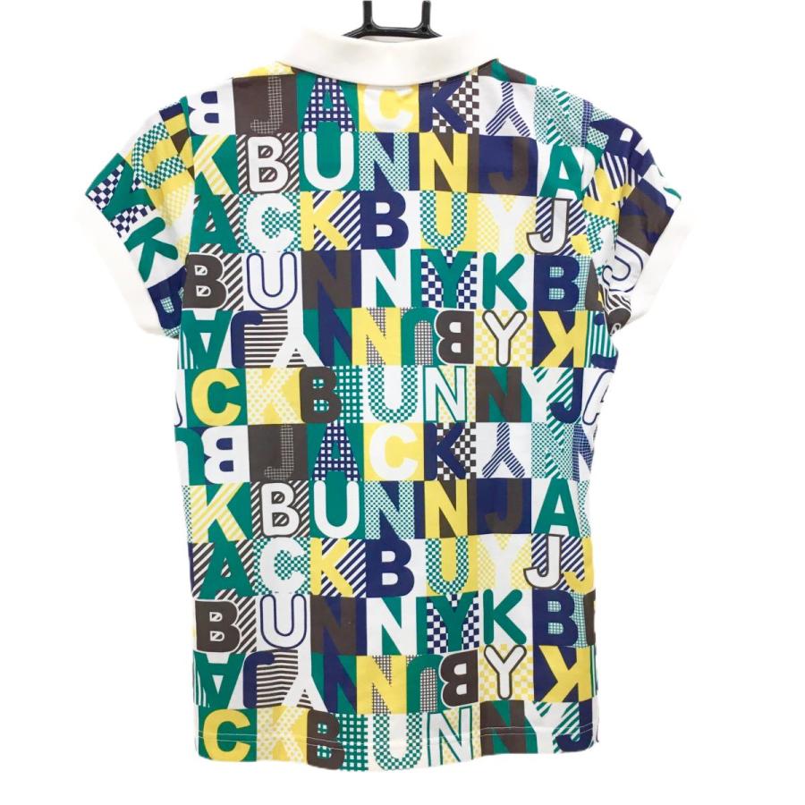 新品　ジャックバニー　総柄半袖ポロシャツ　レディース　S グリーン系 Jack Bunny!!（ジャックバニー） 半袖ポロシャツ 白×グリーン 英字総柄