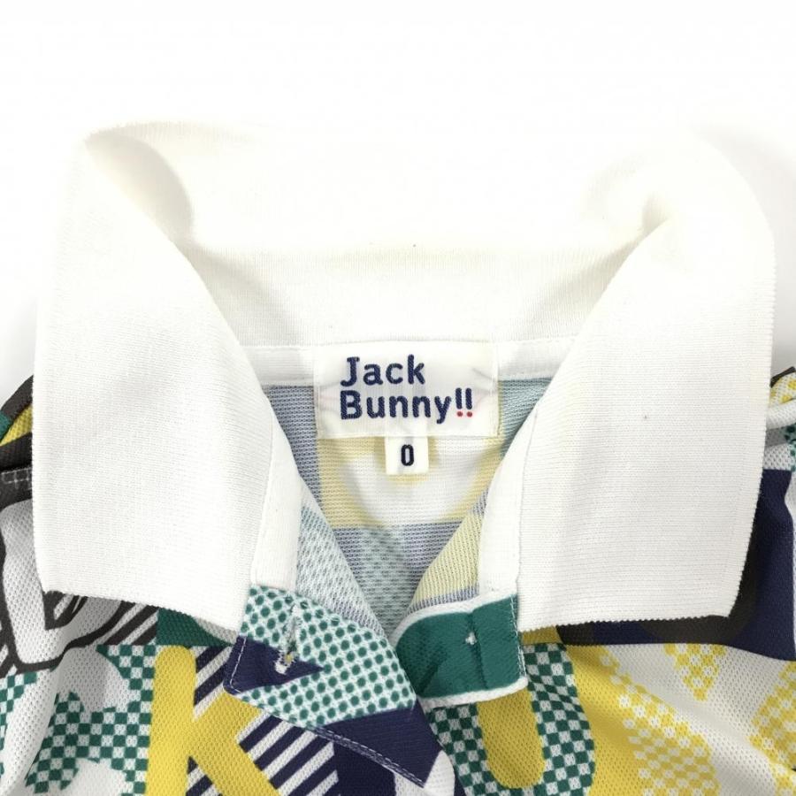 新品　ジャックバニー　総柄半袖ポロシャツ　レディース　S グリーン系 Jack Bunny!!（ジャックバニー） 半袖ポロシャツ 白×グリーン 英字総柄