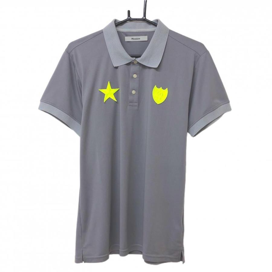 【美品】ラッセルノ 半袖ポロシャツ グレー×蛍光イエロー 襟ニット バックプリント メンズ 5(L) ゴルフウェア RUSSELUNO Russeluno（ラッセルノ） 【美品】ラッセルノ 半袖ポロシャツ グレー