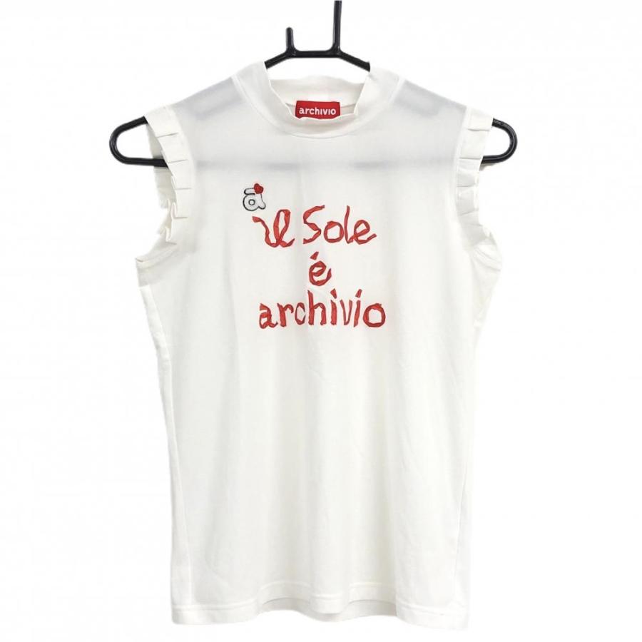 【超美品】アルチビオ ノースリーブハイネックシャツ レッド ロゴ白 ストレッチ  レディース 36(S) ゴルフウェア archivio archivio（アルチビオ） 【超美品】アルチビオ ノースリーブハイネック