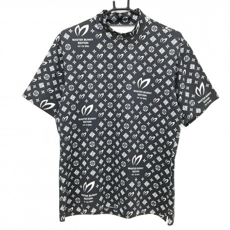 【美品】マスターバニー 半袖ハイネックシャツ 黒×白 ロゴ総柄 メンズ 4(M) ゴルフウェア 2024年モデル MASTER BUNNY EDITION MASTER BUNNY EDITION（マスターバニーエディション） 【美品