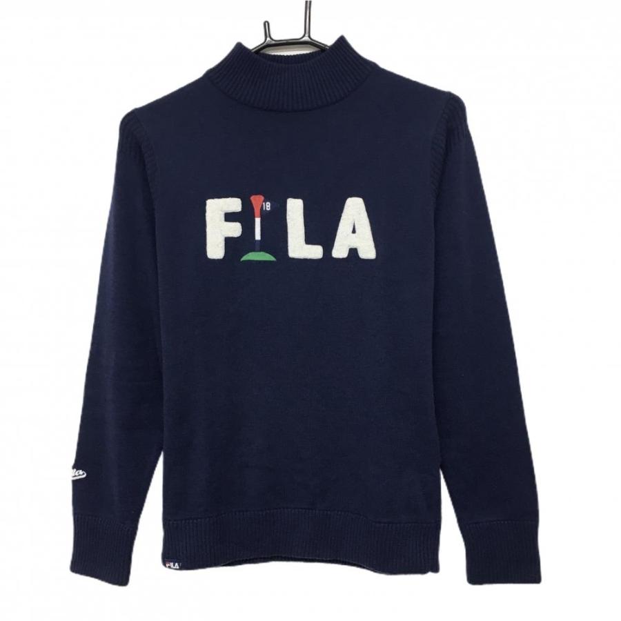 FILA GOLF フィラゴルフ ハイネックセーター ネイビー×白 フロントロゴ 
