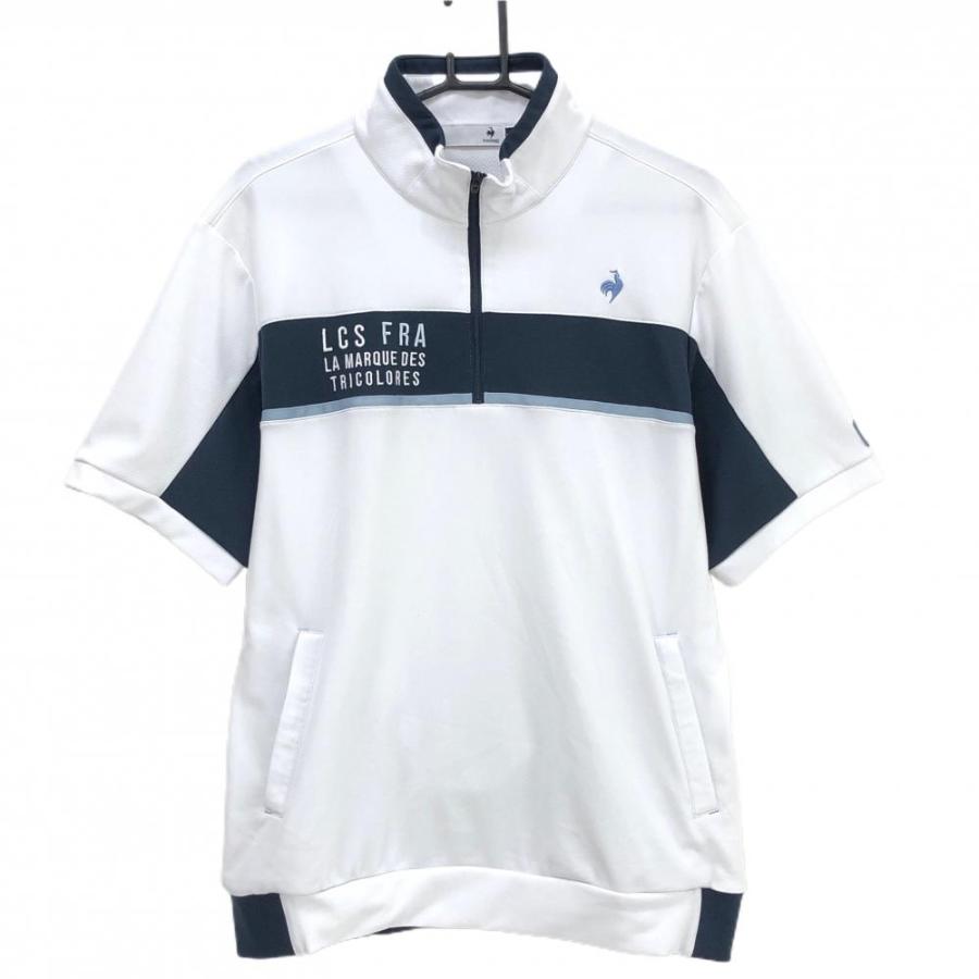 美品】ルコックゴルフ ジャケットブルゾン ネイビー×白 肩2ライン 袖 
