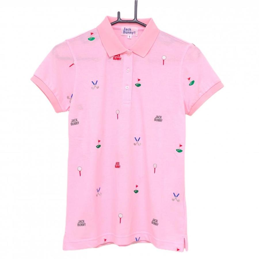 Jack Bunny ジャックバニー 総柄ロゴ 半袖 ポロシャツ ピンク 5 Jack Bunny!!（ジャックバニー） 【未使用品】ジャックバニー 半袖