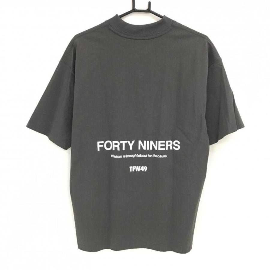 TFW49 半袖ハイネックシャツ 杢ブラウンカーキ バックロゴ　L TFW49 【超美品】TFW49 半袖ハイネックシャツ 杢ブラウンカーキ バック