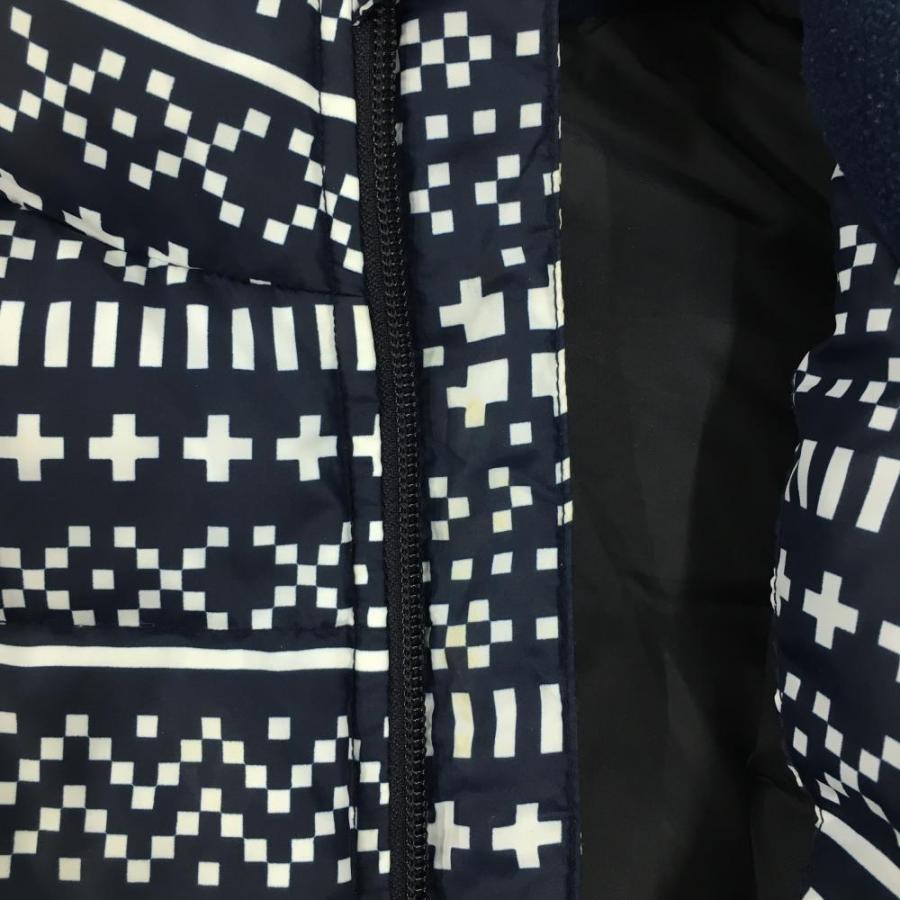 adidas（アディダス） ダウンベスト ネイビー×白 総柄 ネック内側起毛