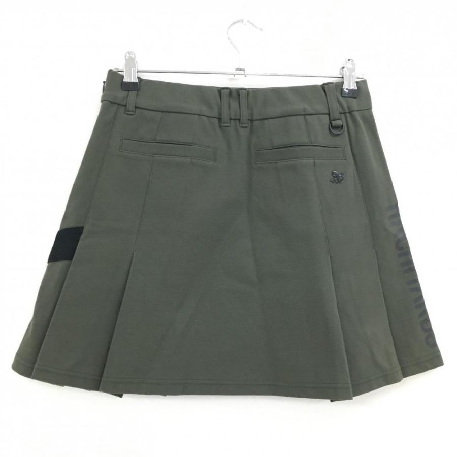 8 YARDS カーキ プリーツスカート ハチヤーズ スカート カーキ×黒 サイドロゴ 裾一部プリーツ レディース