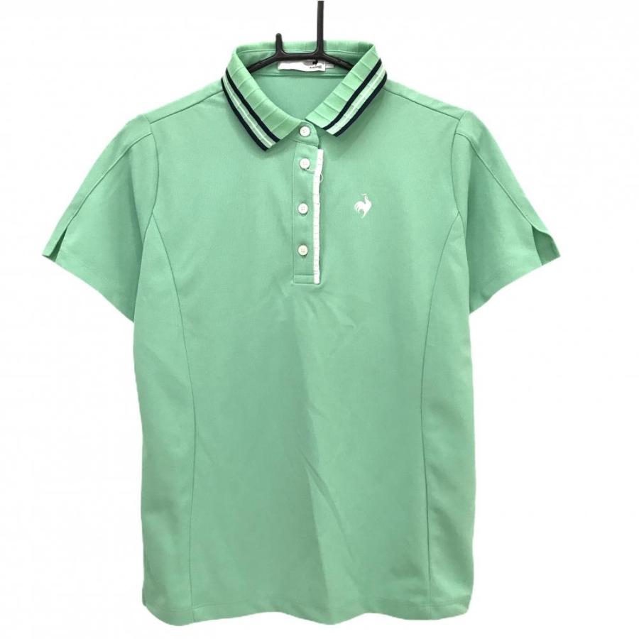 【美品】ルコックゴルフ 半袖ポロシャツ ライトグリーン系×白　レディース M le coq sportif GOLF（ルコックスポルティフ ゴルフ） 【新品