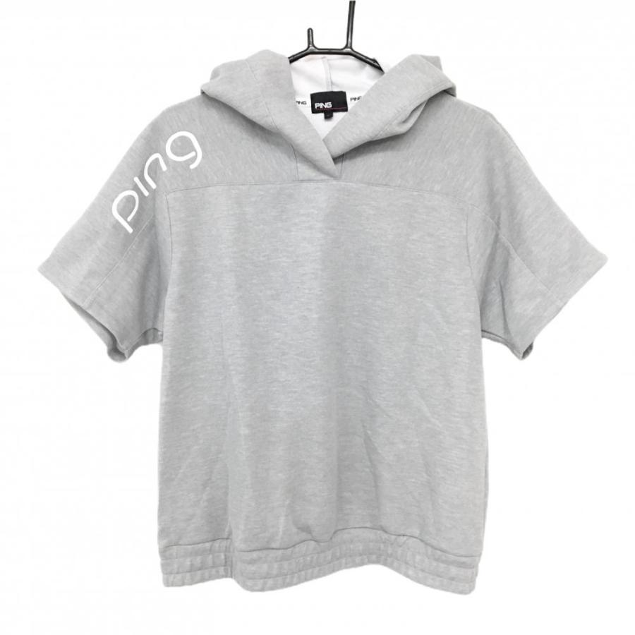 【美品】PING ピン　レディース 半袖 ニットパーカー LL ブラック PING（ピン） 【超美品】ピン 半袖パーカー グレー バックプリント