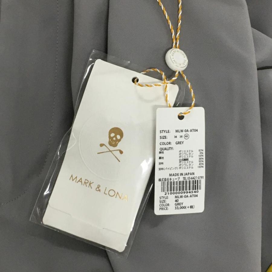 【新品】マークアンドロナ パンツ グレー×イエロー サイドライン ストレッチ レディース 40(L) ゴルフウェア MARK＆LONAの画像