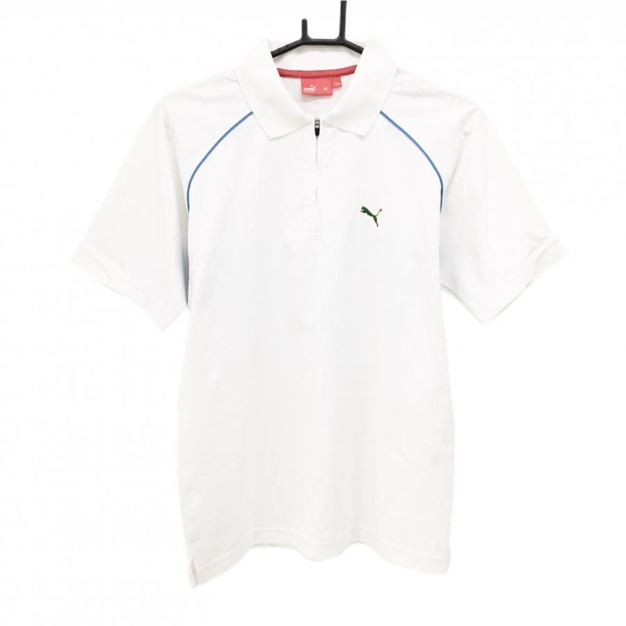 【美品/人気】PUMA 半袖ポロシャツ Lサイズライトブルー ゴルフウェア PUMA（プーマ） 半袖ポロシャツ 白×ライトブルー パイピングライン