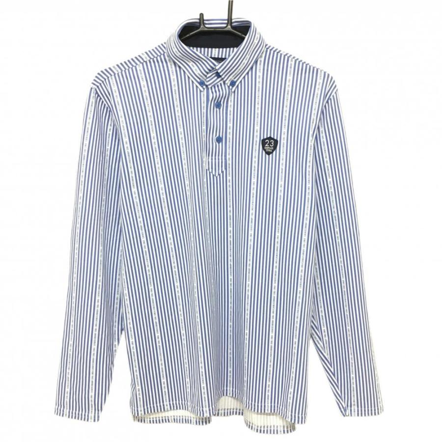 23区 ゴルフ長袖ポロシャツ 23区GOLF 【超美品】23区ゴルフ 長袖ポロシャツ 白×ブルー ストライプ