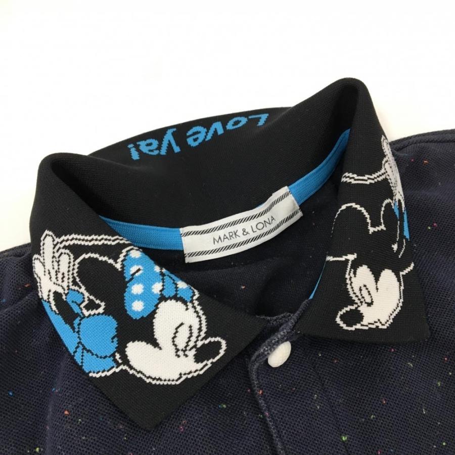 マークアンドロナ×Disney 半袖ポロシャツ 杢ネイビー カラーネップ 襟ミッキー メンズ M ゴルフウェア MARK＆LONA MARK&LONA（マークアンドロナ） マークアンドロナ×Disney 半袖
