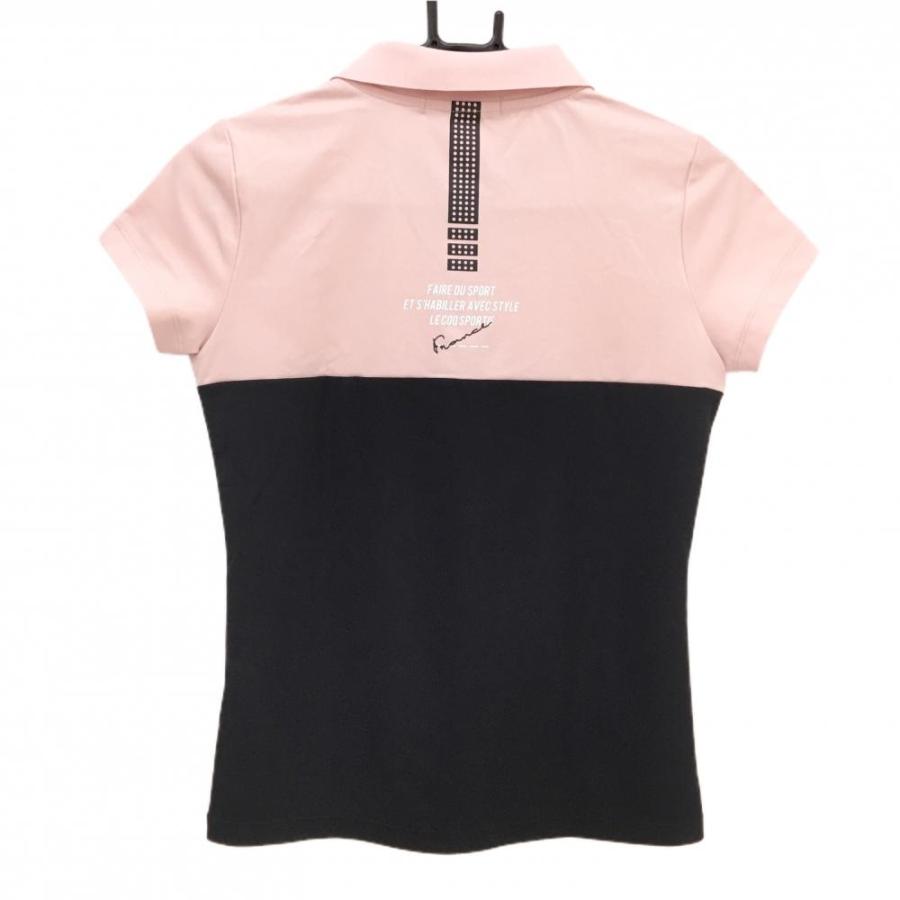 美品 ジーフォア 近年モデル 半袖ゴルフポロシャツ ピンク ブラック ロゴ 速乾 le coq sportif GOLF（ルコックスポルティフ ゴルフ） 【美品