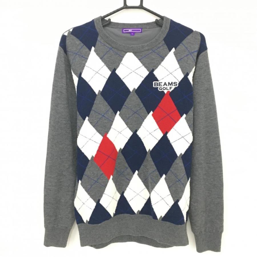 美品　BEAMS GOLF メンズ　ゴルフセーター BEAMS GOLF（ビームス ゴルフ） セーター グレー×ネイビー 前面