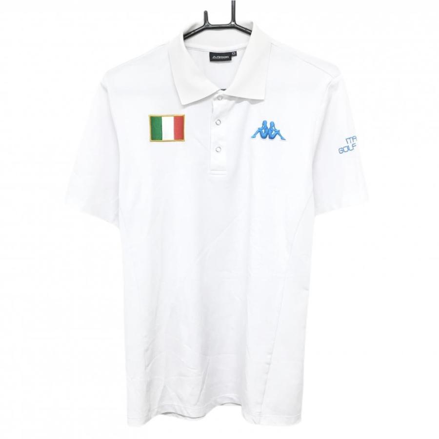 【美品】 Kappa ITALIA　ゴルフウェア　半袖ポロシャツ　ロングパンツ Kappa（カッパ） 半袖ポロシャツ 白 ロゴブルー イタリア国旗 メンズ O