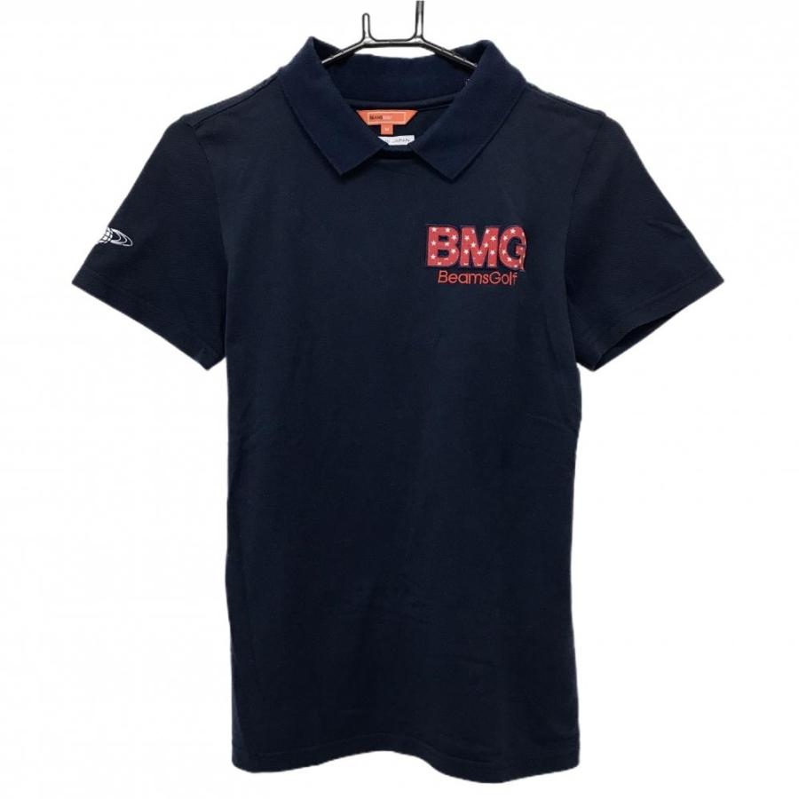 【美品】BEAMS GOLF 半袖シャツ BEAMS GOLF（ビームス ゴルフ） 襟付き半袖シャツ ネイビー ロゴレッド