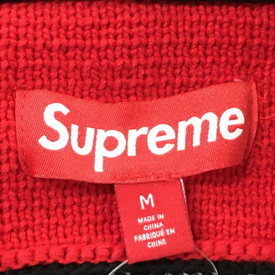美品】Supreme シュプリーム ニットジップパーカー 黒×レッド×白