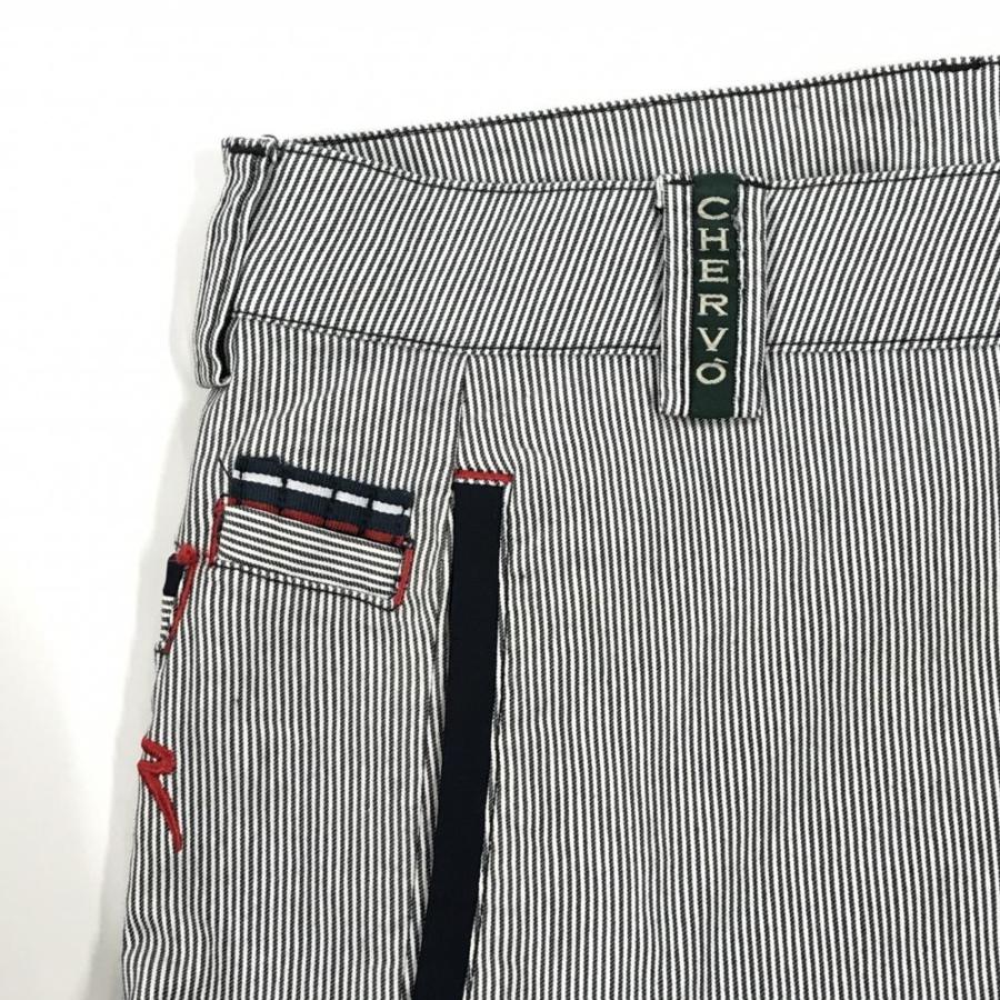 CHERVO（シェルボ） パンツ ネイビー×白 細ストライプ ストレッチ