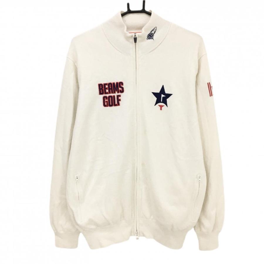 BEAMS GOLF（ビームス ゴルフ） ニットジャケット 白×ネイビー×レッド