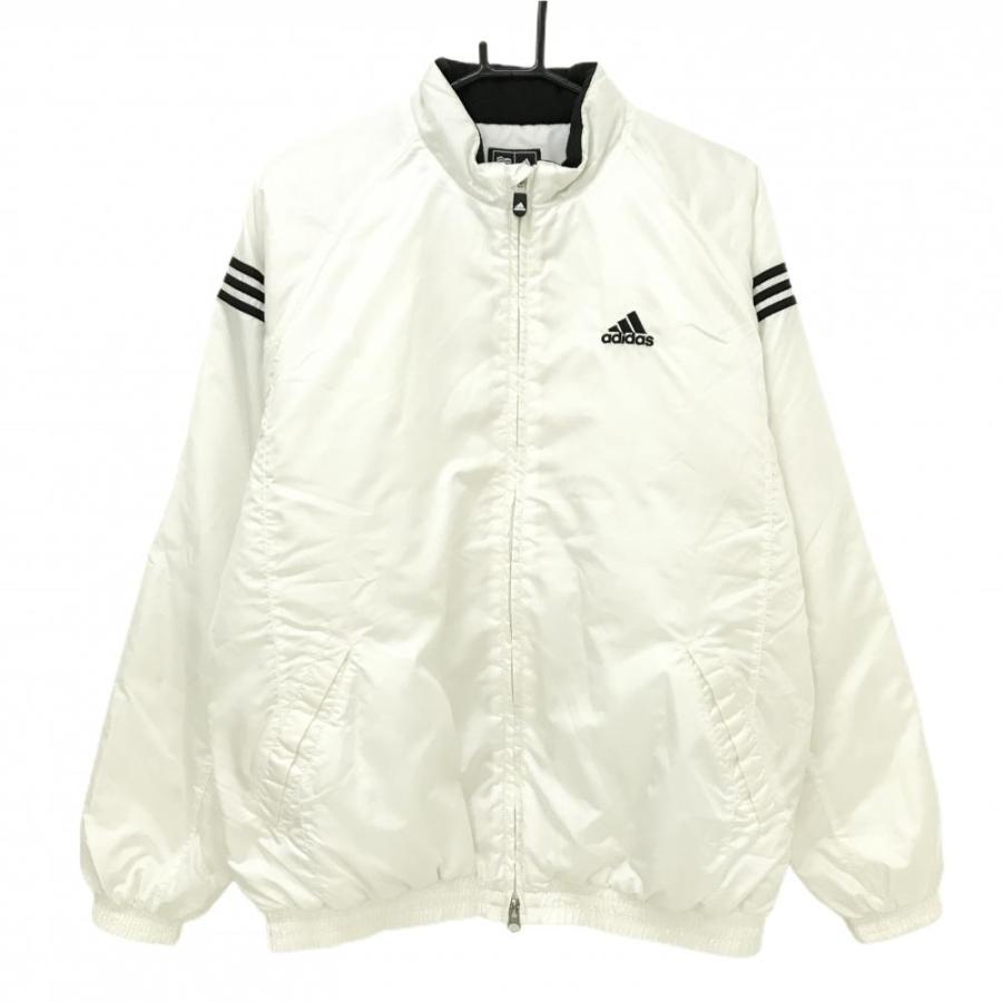 adidas（アディダス） 中綿ジャケット 白×黒 袖3ライン ロゴ刺しゅう 