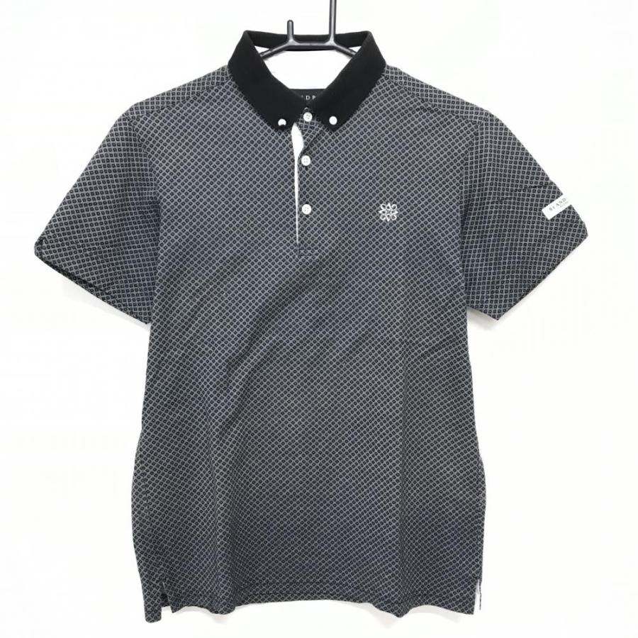 St ANDREWS セントアンドリュース 半袖ポロシャツ 黒×白 総柄 ボタン