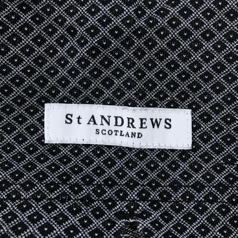St ANDREWS セントアンドリュース 半袖ポロシャツ 黒×白 総柄 ボタン