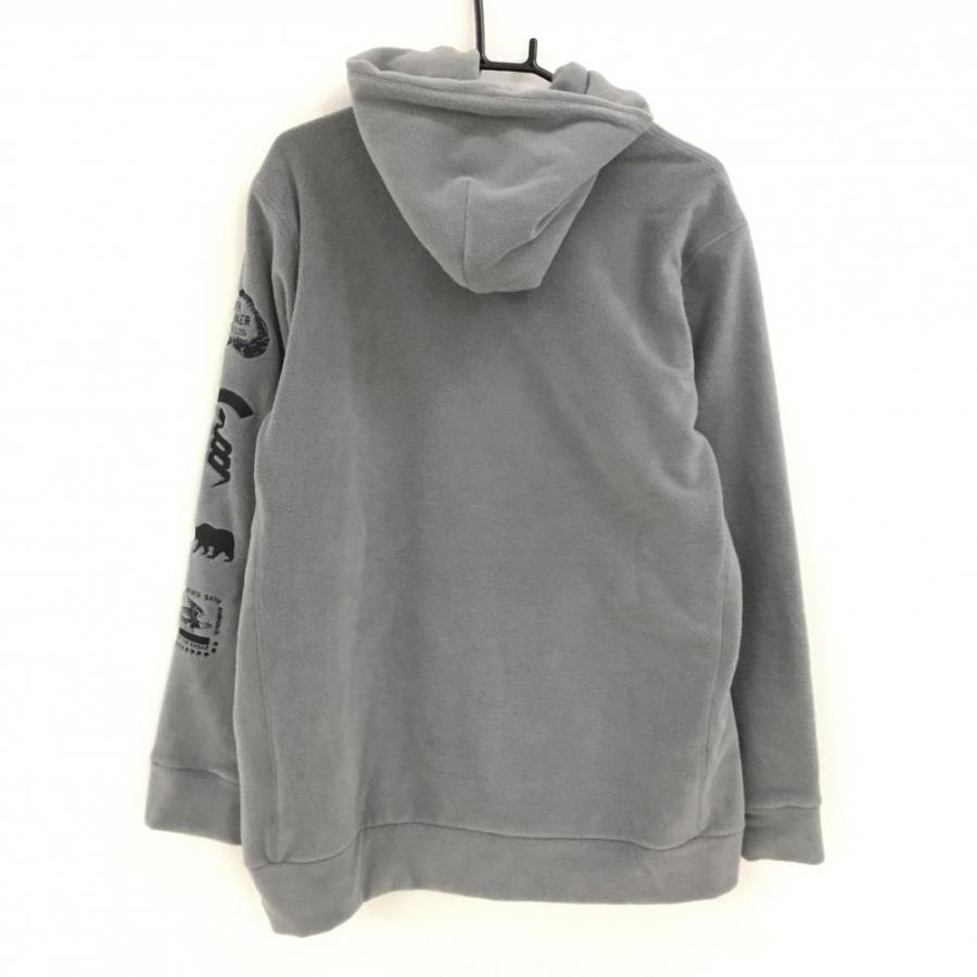 美品】アディダス パーカー グレー×黒 刺しゅう 腹部ポケット 微起毛 