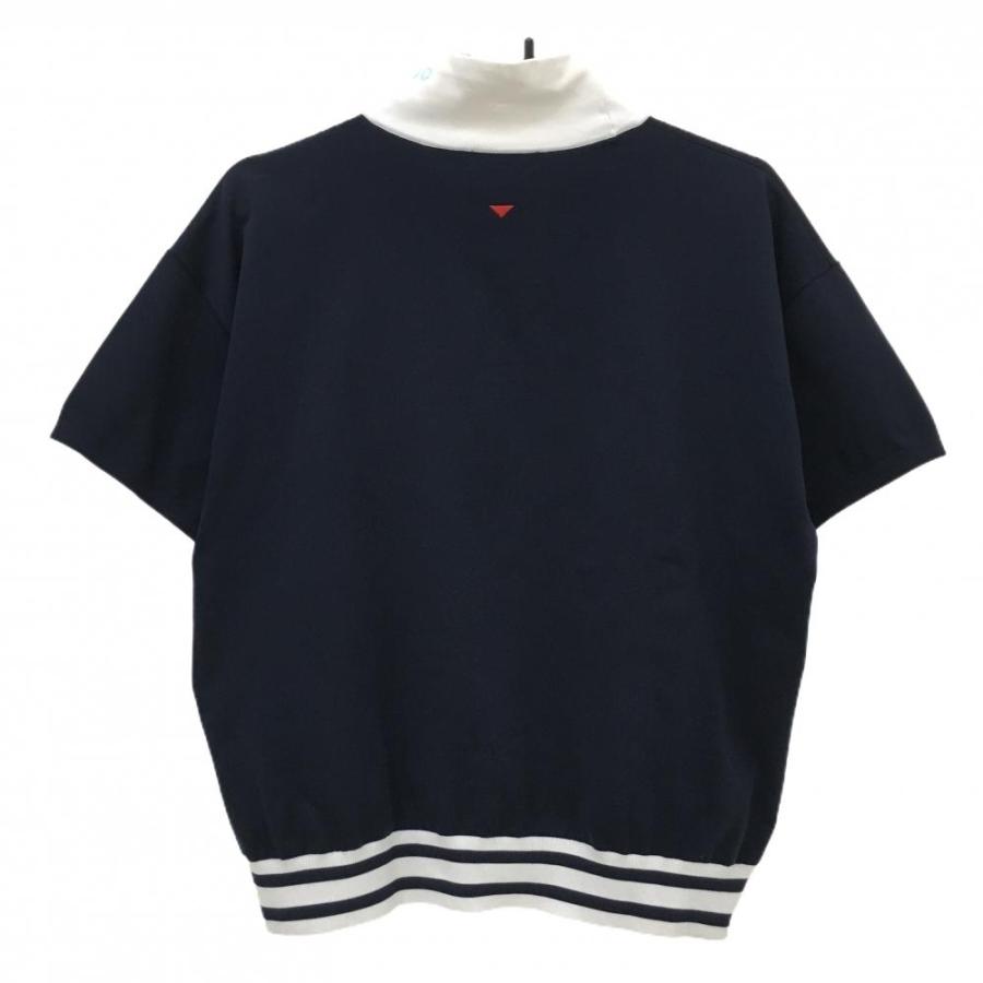 【美品】アンパスィ 半袖ハイネックセーター ネイビー×白 裾ボーダー ネックロゴ  レディース M ゴルフウェア 2025年モデル and per se_1