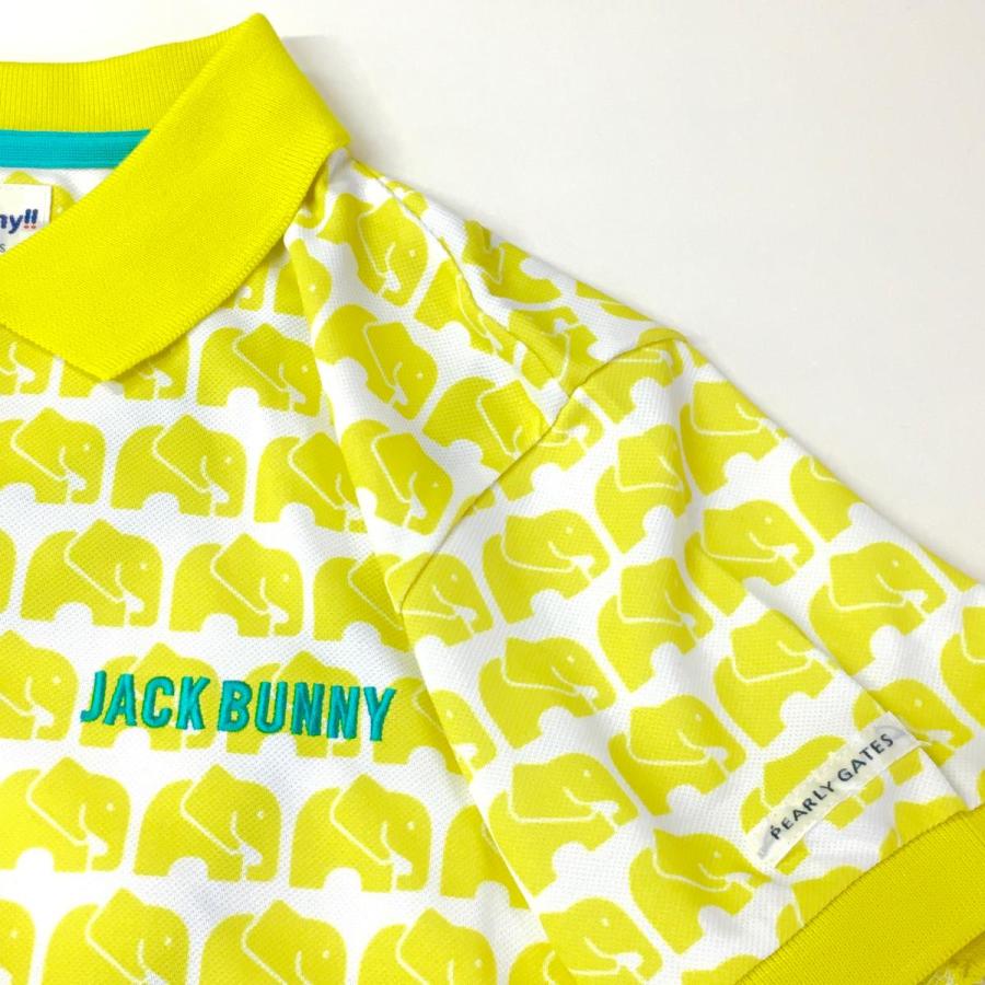 【新品】ジャックバニー 半袖ポロシャツ イエロー×白 象柄 総柄  レディース 1(M) ゴルフウェア Jack Bunny Jack Bunny!!（ジャックバニー） 【新品】ジャックバニー 半袖