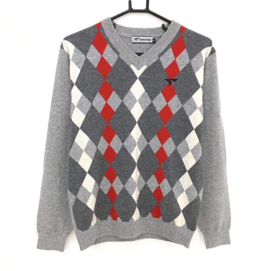 ツアーステージTOURSTAGE/カシミヤセーター/LL/ゴルフ／メンズ TOURSTAGE 【美品】ツアーステージ セーター グレー×レッド アーガイル