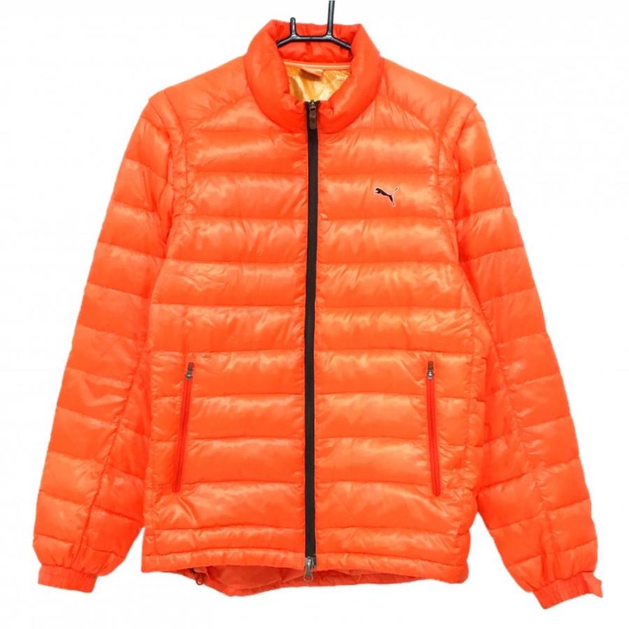 PUMA（プーマ） 2WAYダウンジャケット オレンジ×黒 袖着脱可 胸ロゴ