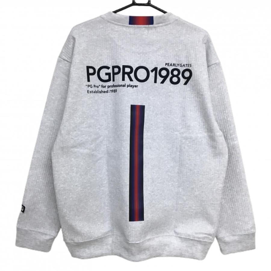 【新品】パーリーゲイツ トレーナー 杢ライトグレー 背面プリント ストライプ織生地 メンズ 6(XL) ゴルフウェア 2024年モデル PEARLY GATES_1