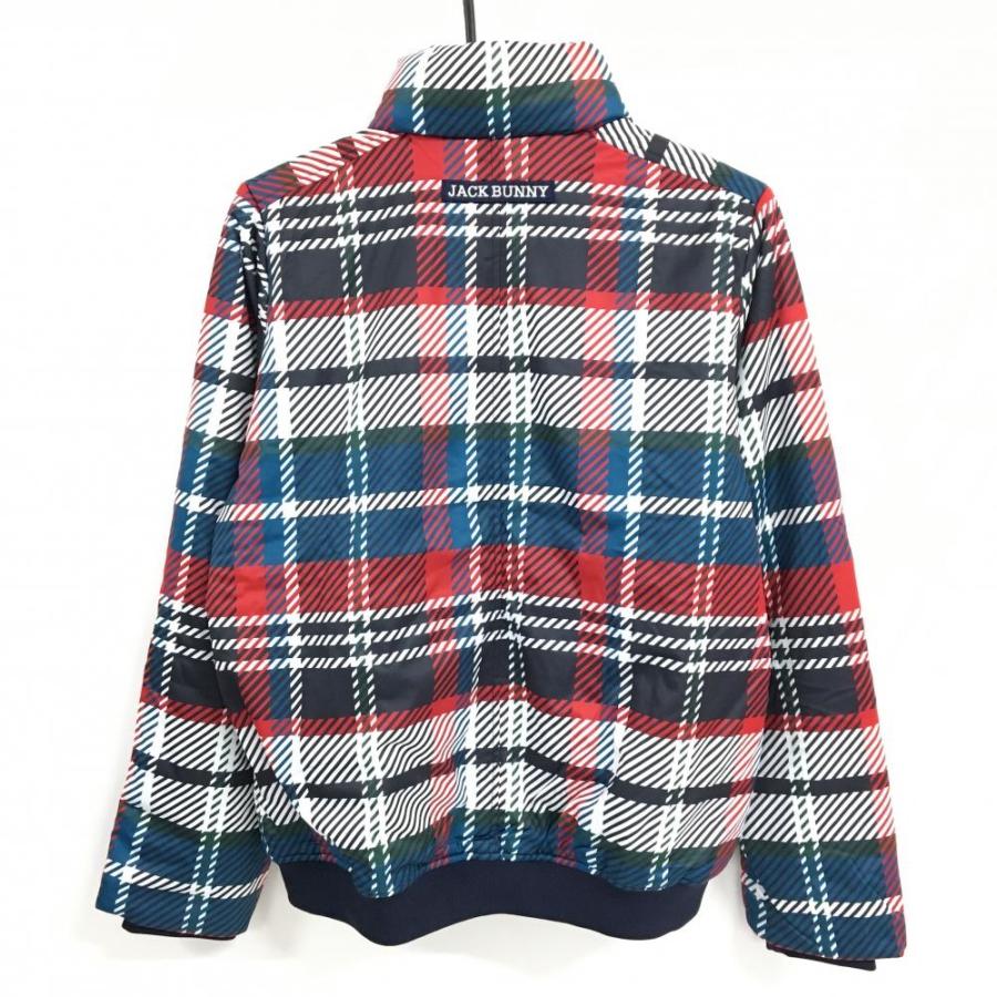 【新品】ジャックバニー 中綿ジャケット 白×ネイビー×レッド チェック 蓄熱裏地 レディース 2(L) ゴルフウェア Jack Bunny_1
