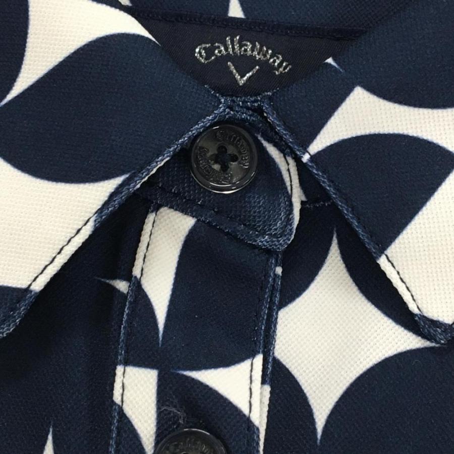 新品　キャロウェイ　ネイビー 星柄 レディースシャツ Callaway（キャロウェイ） 半袖ポロシャツ ネイビー×白 総柄